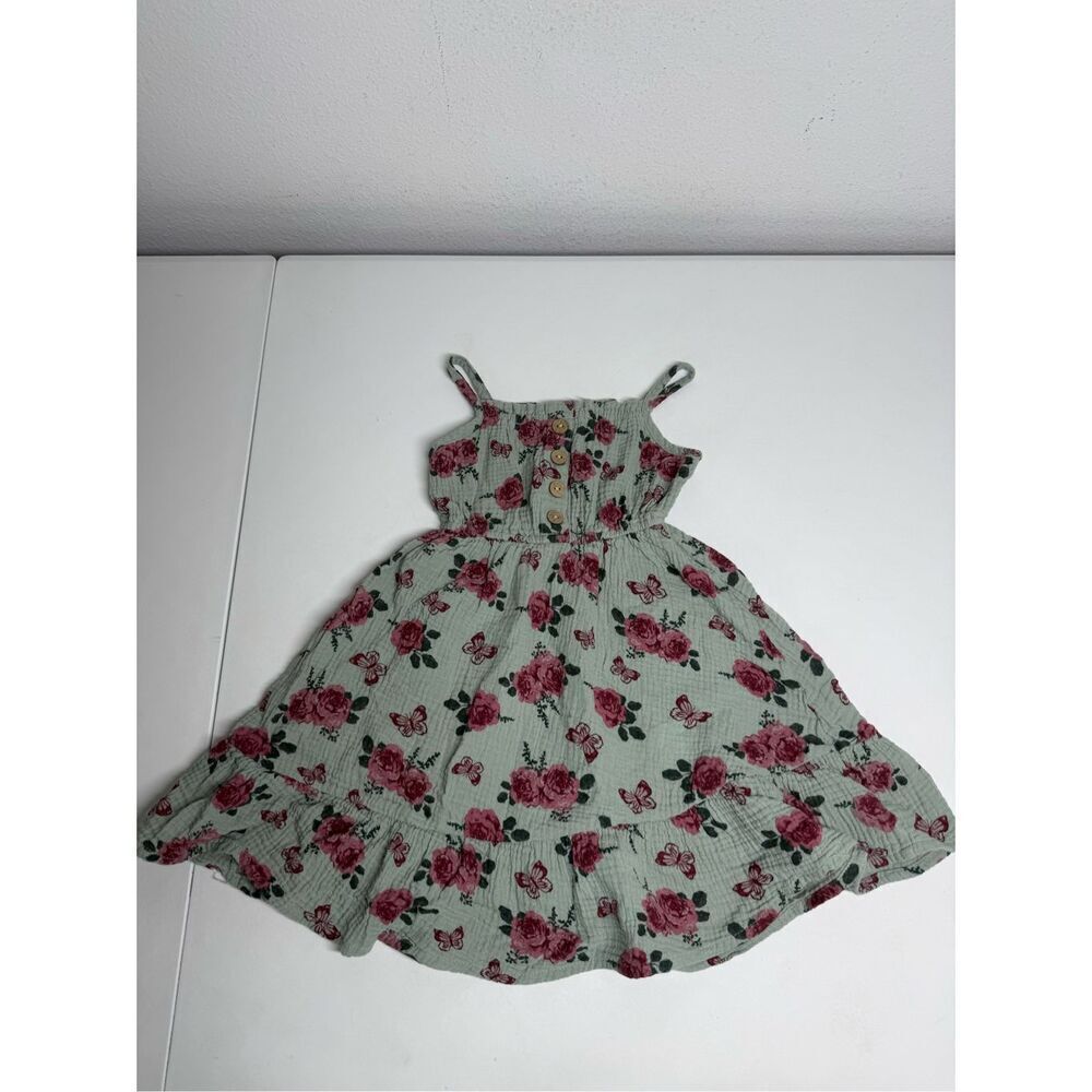 Girl's Emma & Elsa Green Red Faux Button Cotton Layer Dress Size 5